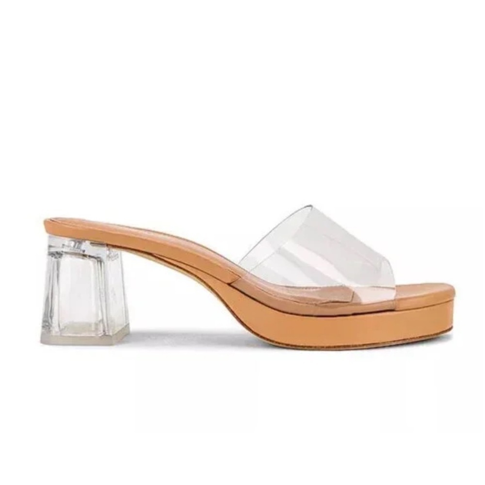 Larroude Jenn Lucite Heeled Mules Nude Beige Clear Sandals Cinderella Sz 10